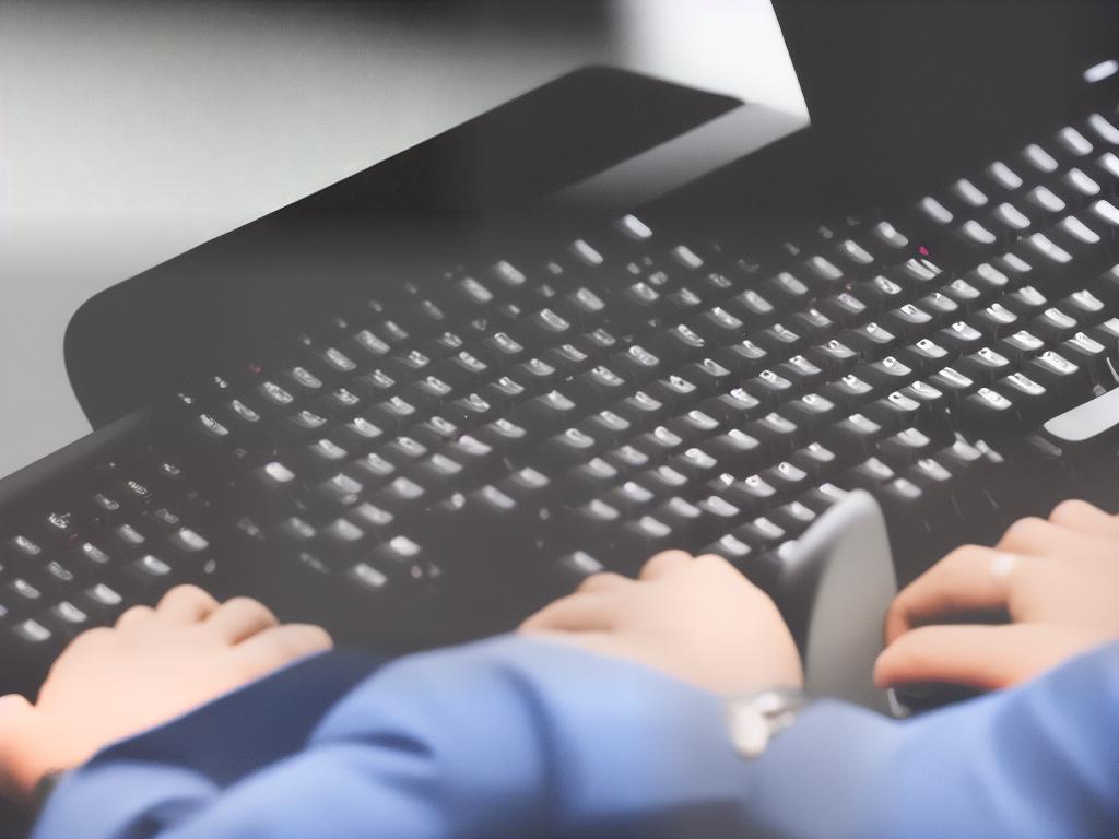 Illustration of a someone typing on a keyboard in front of a courthouse