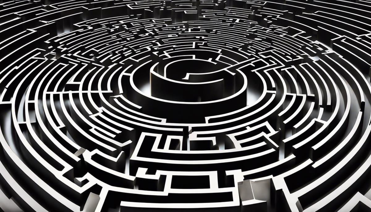 An image depicting a maze with multiple paths, symbolizing the complex and evolving nature of civil litigation defense.