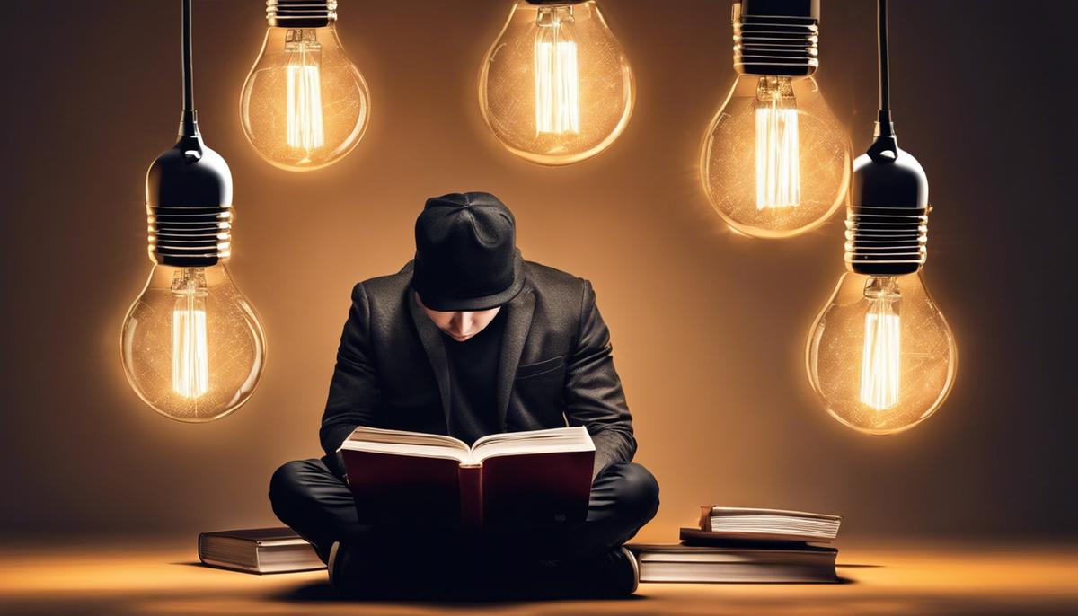 An image of a person reading a book surrounded by lightbulbs, representing the importance of knowledge of theft charges for modern companies