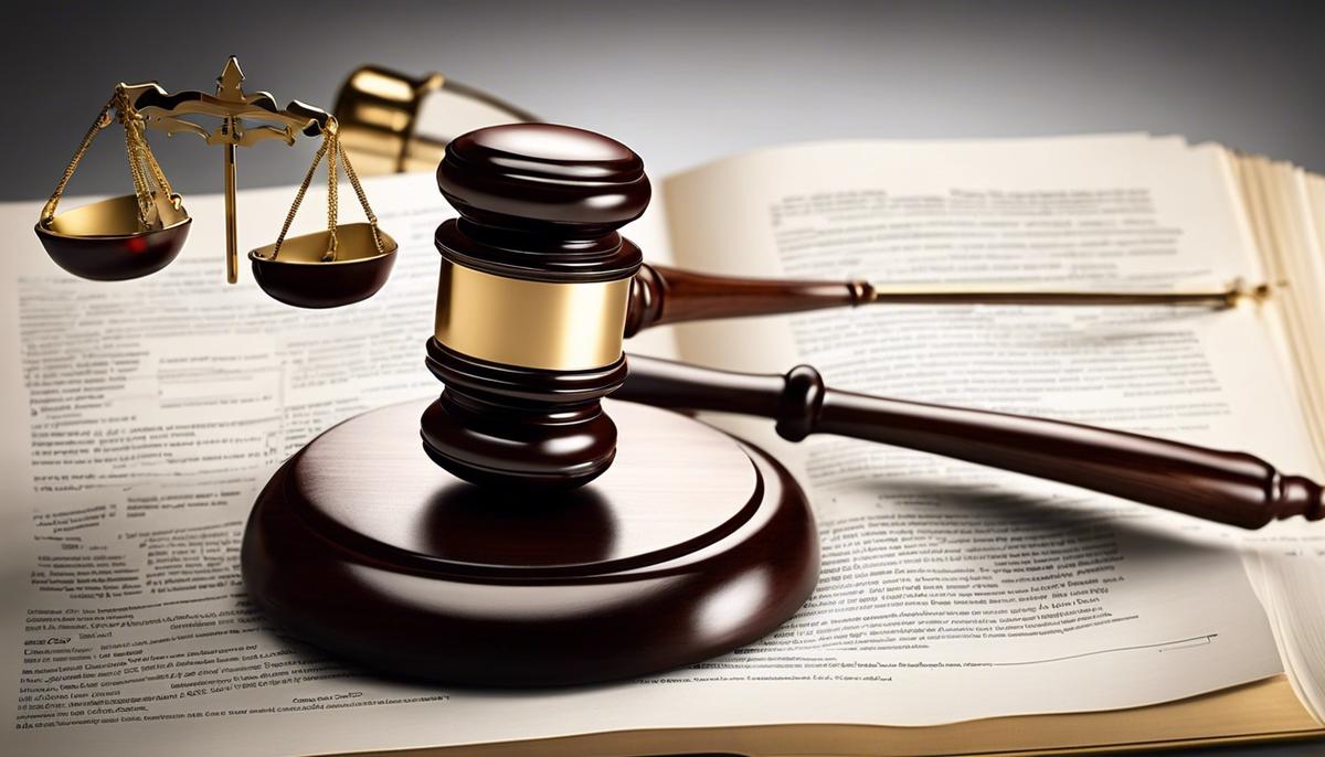 An image representing personal injury law defense, showing a scale symbolizing fairness and justice with a gavel resting on one side along with a medical cross symbolizing injury.