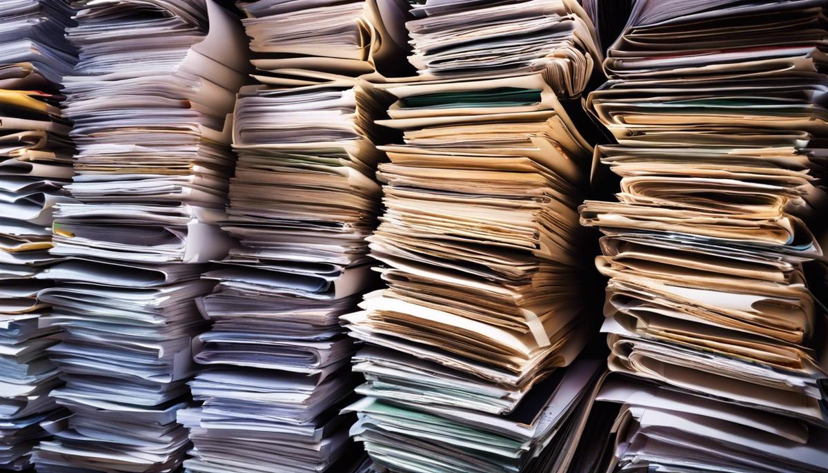 An image of stacks of tax documents representing the complexities of tax regulation.