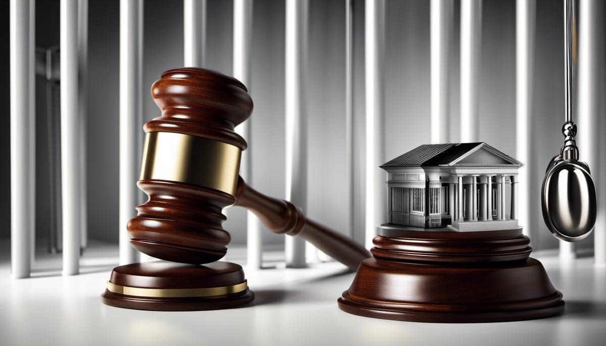 An image showing a gavel and a prison cell to symbolize the implications of white-collar crimes on individuals and society.